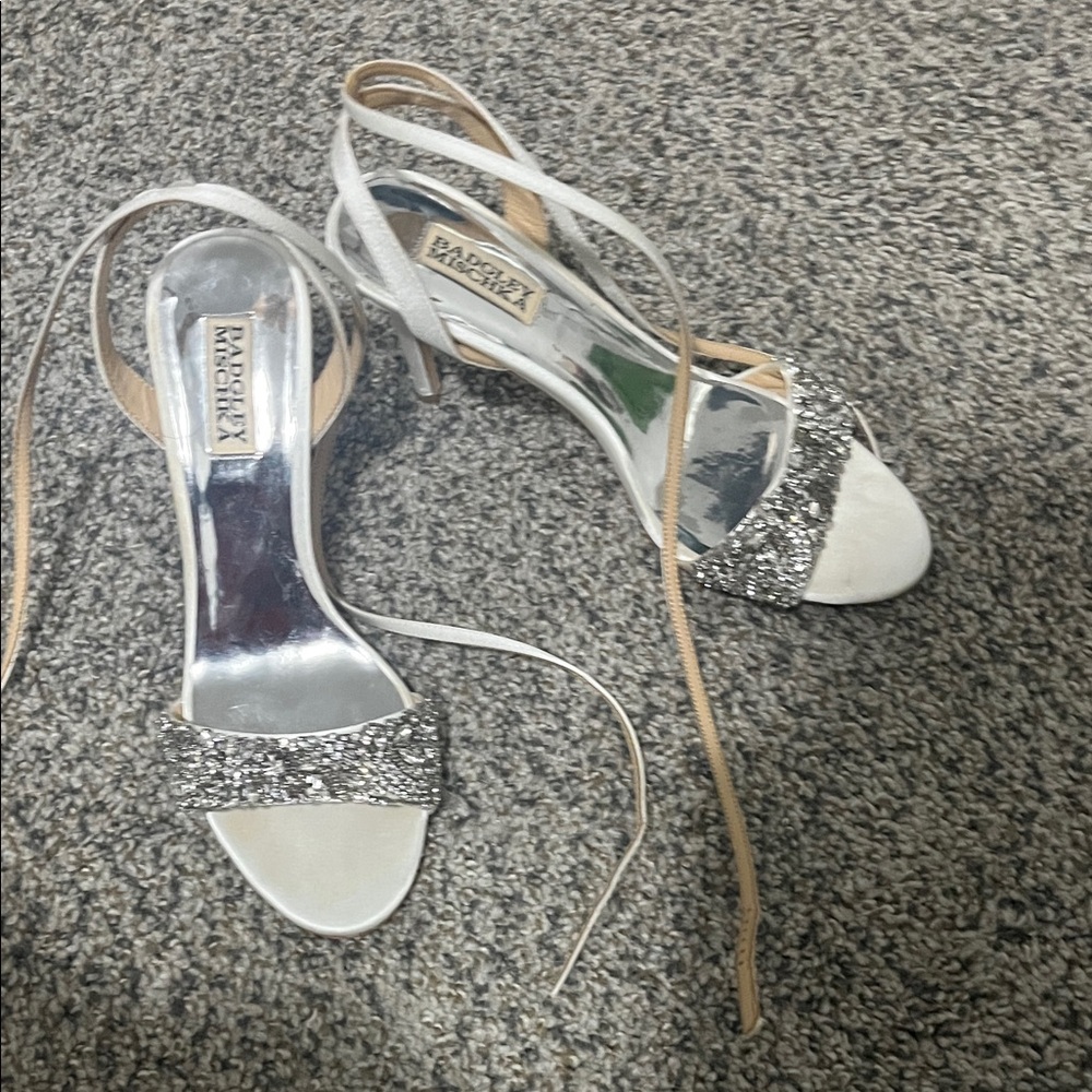 Badgley Mischka Glittering Silver and White Bridal Heels
